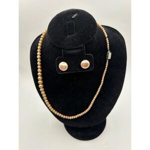 Vintage Richelieu Pearl Necklace and Earrings Set Vintage Rose Gold Tone